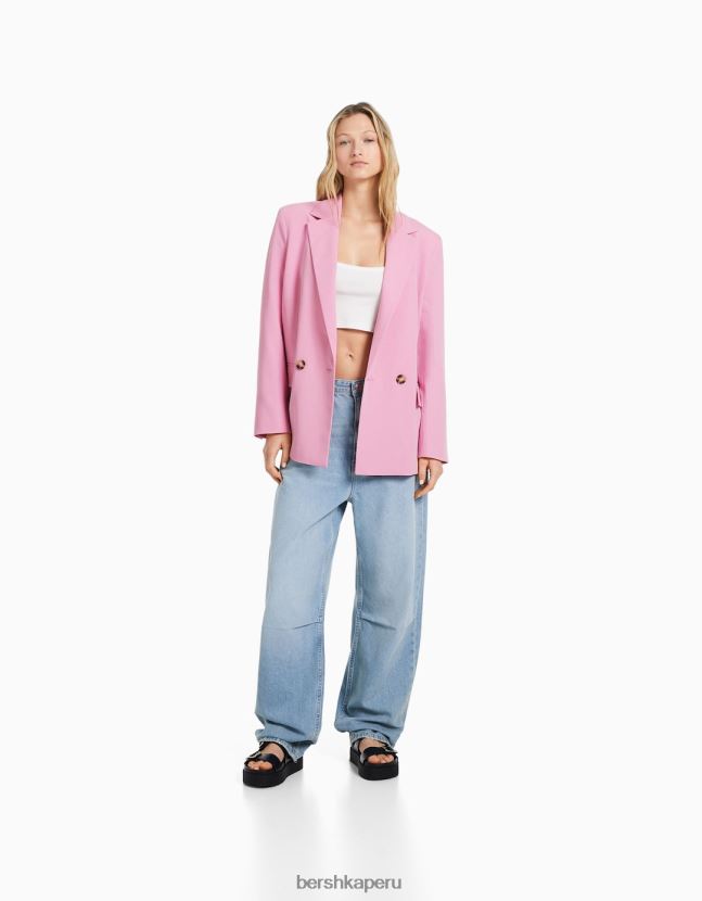 rosa Bershka mujer blazer de sastre regular fit con corte femenino y doble botonadura 806J6B1185