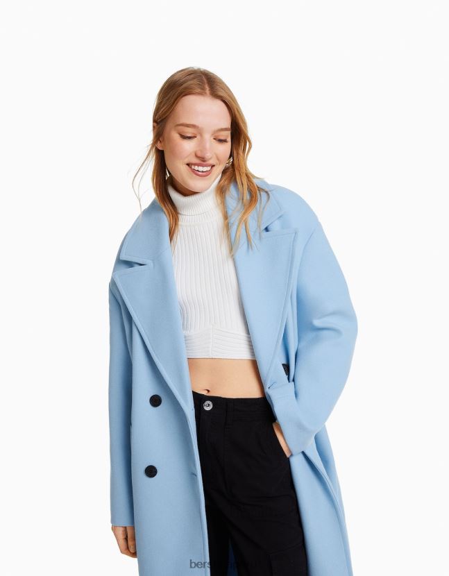 azul Bershka mujer abrigo largo con hombros caídos 806J6B1134