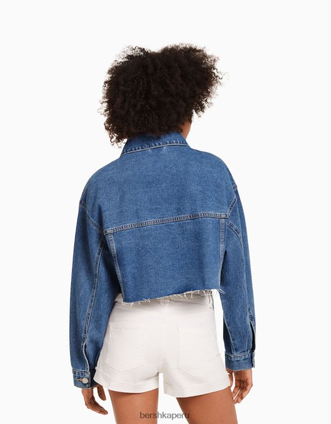 azul Bershka mujer chamarra de mezclilla corta 806J6B1102