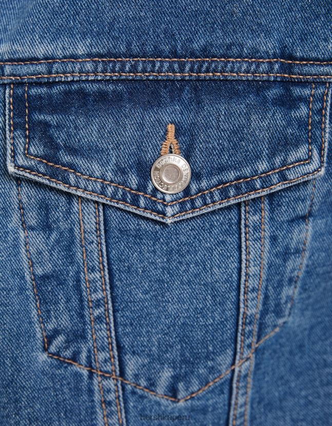 azul Bershka mujer chamarra de mezclilla corta 806J6B1102