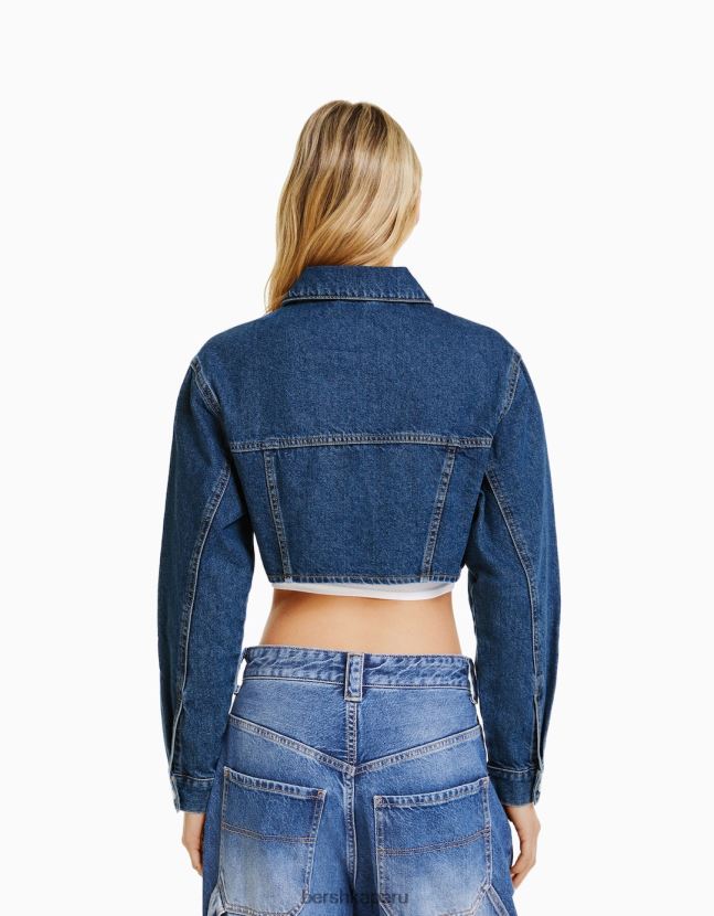 azul Bershka mujer chamarra de mezclilla corta 806J6B1116