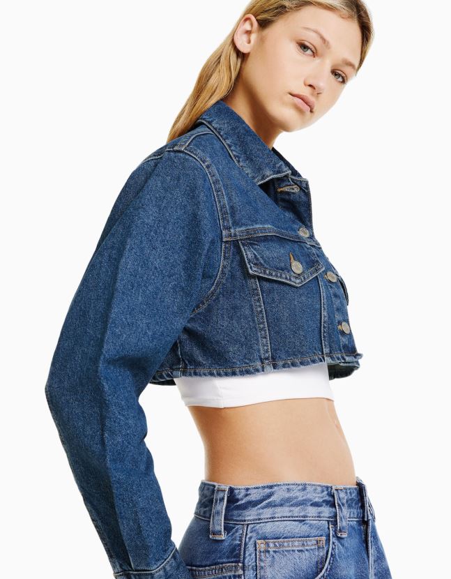azul Bershka mujer chamarra de mezclilla corta 806J6B1116
