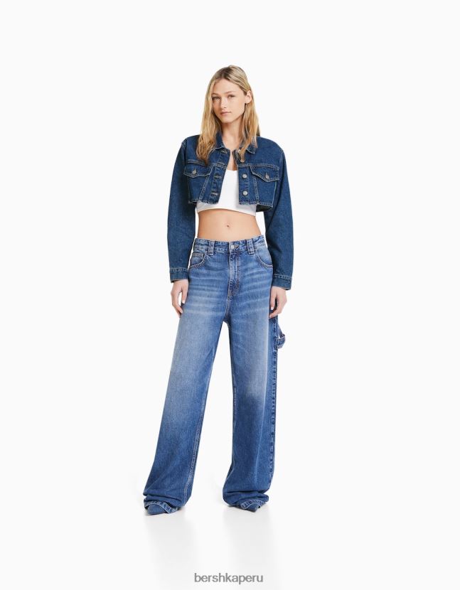azul Bershka mujer chamarra de mezclilla corta 806J6B1116