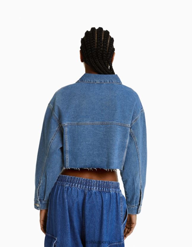 azul Bershka mujer chamarra de mezclilla corta 806J6B2021