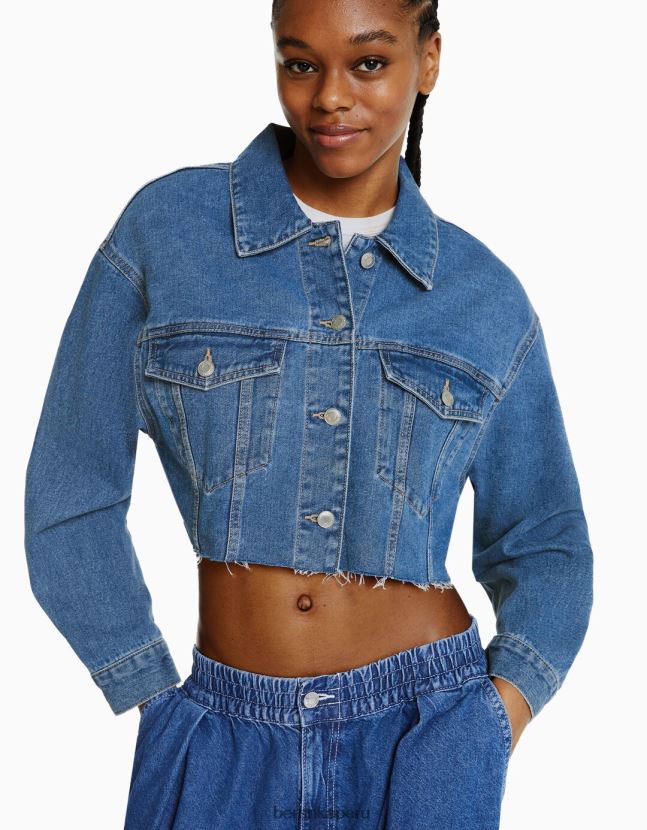 azul Bershka mujer chamarra de mezclilla corta 806J6B2021