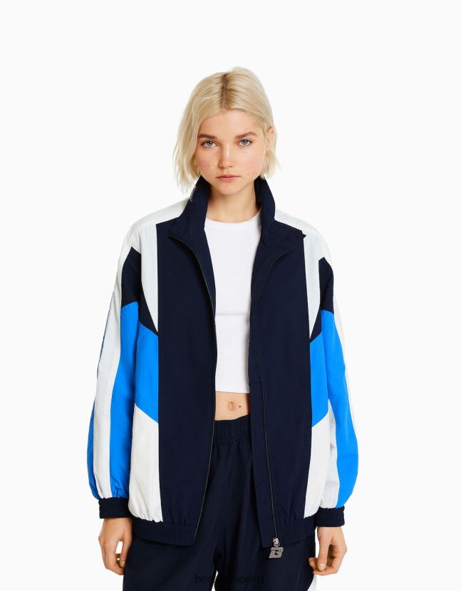 azul Bershka mujer chamarra oversize de nailon con diseño colour block 806J6B1108