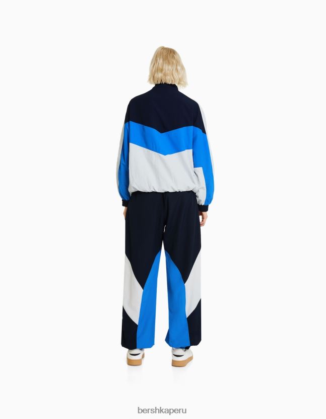 azul Bershka mujer chamarra oversize de nailon con diseño colour block 806J6B1108
