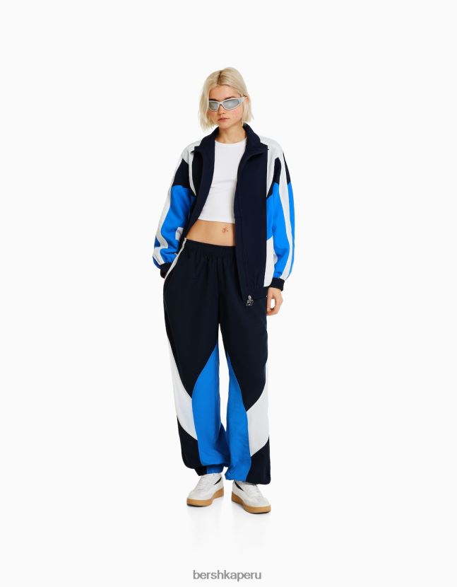 azul Bershka mujer chamarra oversize de nailon con diseño colour block 806J6B1108