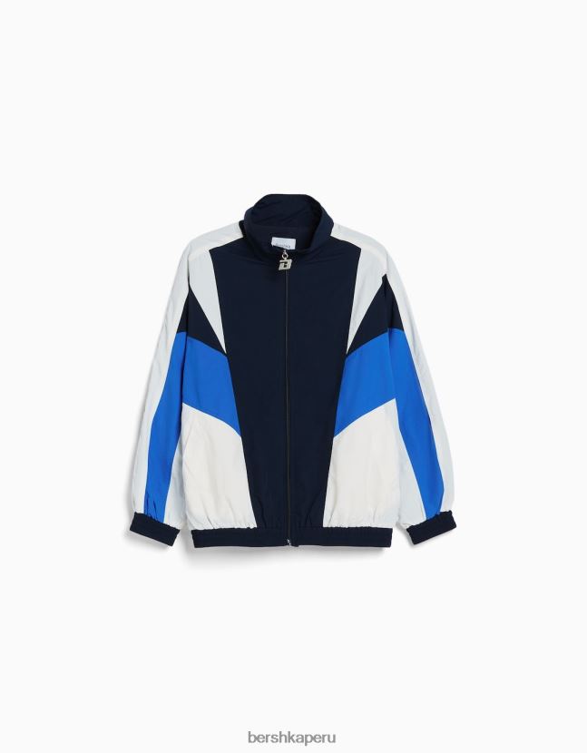 azul Bershka mujer chamarra oversize de nailon con diseño colour block 806J6B1108