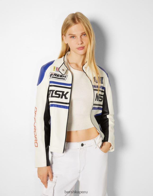 azul Bershka mujer chaqueta de carreras de piel sintética 806J6B1113