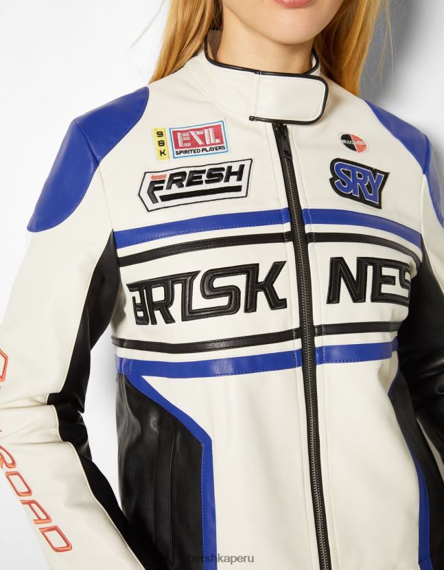 azul Bershka mujer chaqueta de carreras de piel sintética 806J6B1113