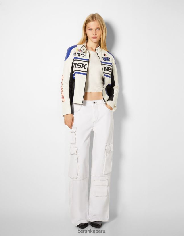 azul Bershka mujer chaqueta de carreras de piel sintética 806J6B1113