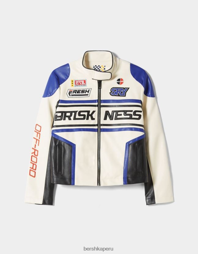 azul Bershka mujer chaqueta de carreras de piel sintética 806J6B1113