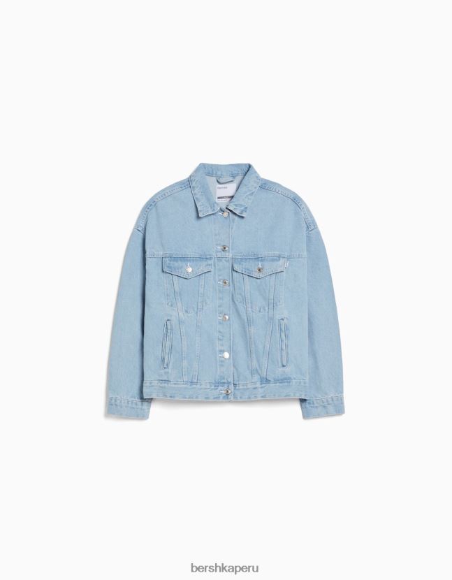 azul claro Bershka mujer chamarra de mezclilla oversize 806J6B1111