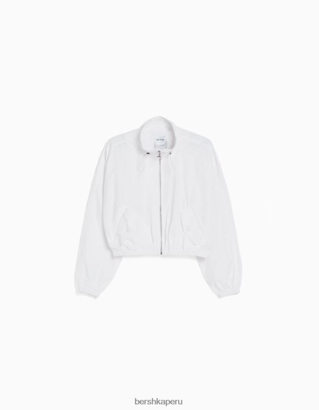 blanco Bershka mujer chamarra corta de nailon ripstop texturizado 806J6B1106