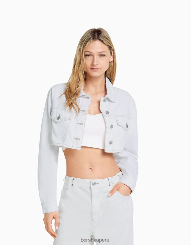 blanco Bershka mujer chamarra de mezclilla corta 806J6B1115