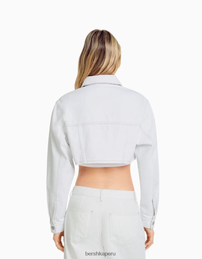 blanco Bershka mujer chamarra de mezclilla corta 806J6B1115