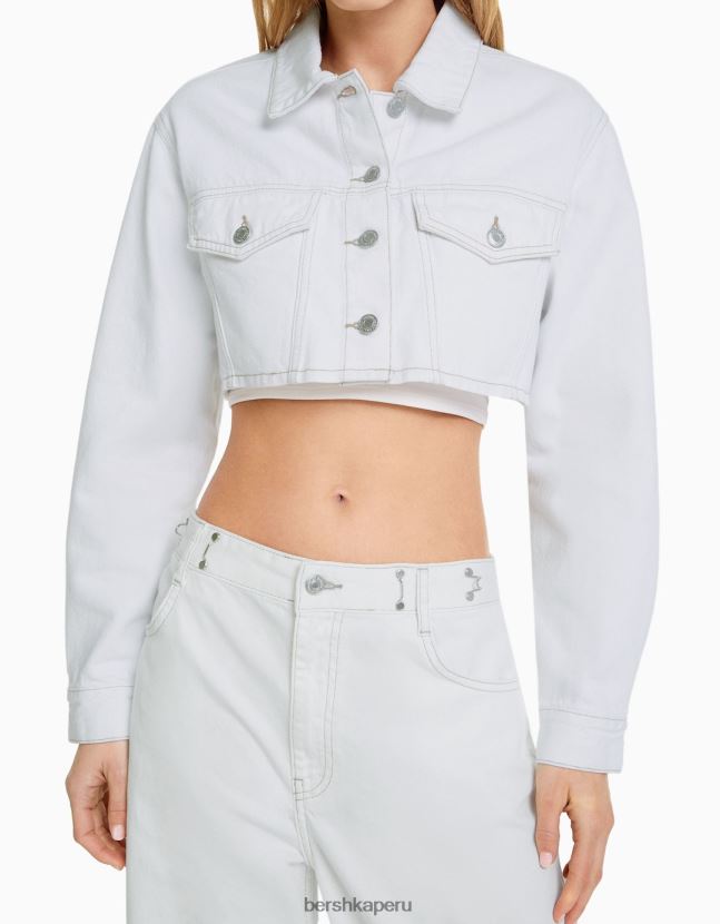blanco Bershka mujer chamarra de mezclilla corta 806J6B1115