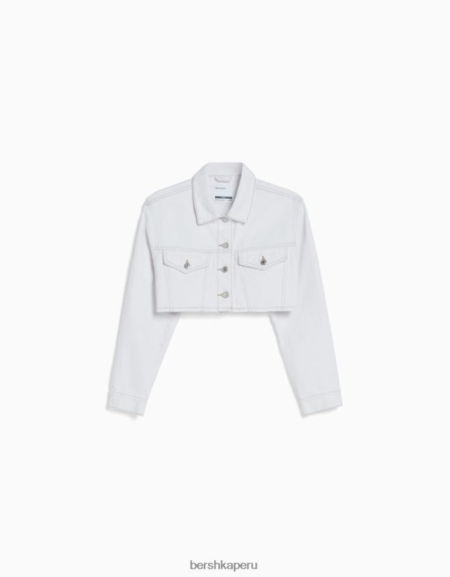 blanco Bershka mujer chamarra de mezclilla corta 806J6B1115