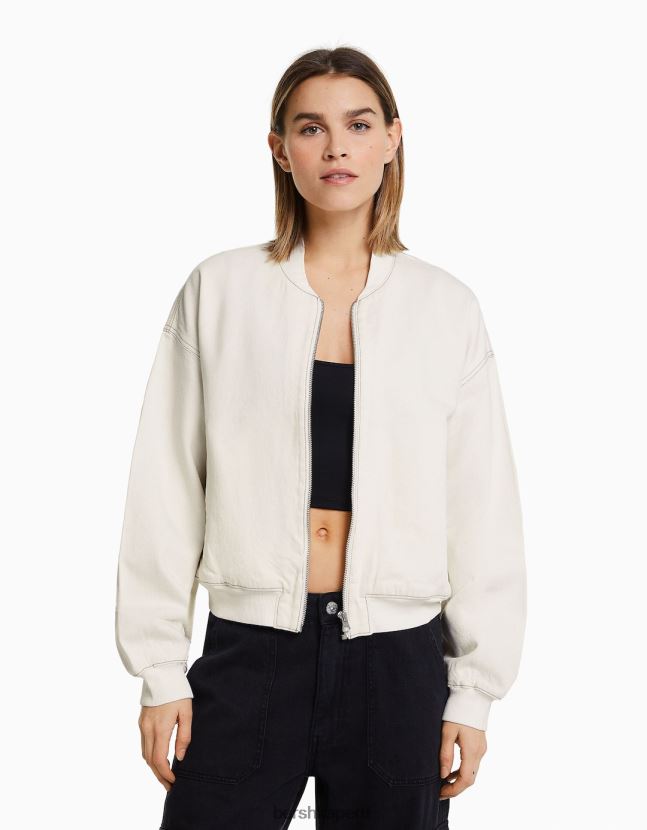 blanquecino Bershka mujer cazadora bomber vaquera con hilo en contraste 806J6B1169