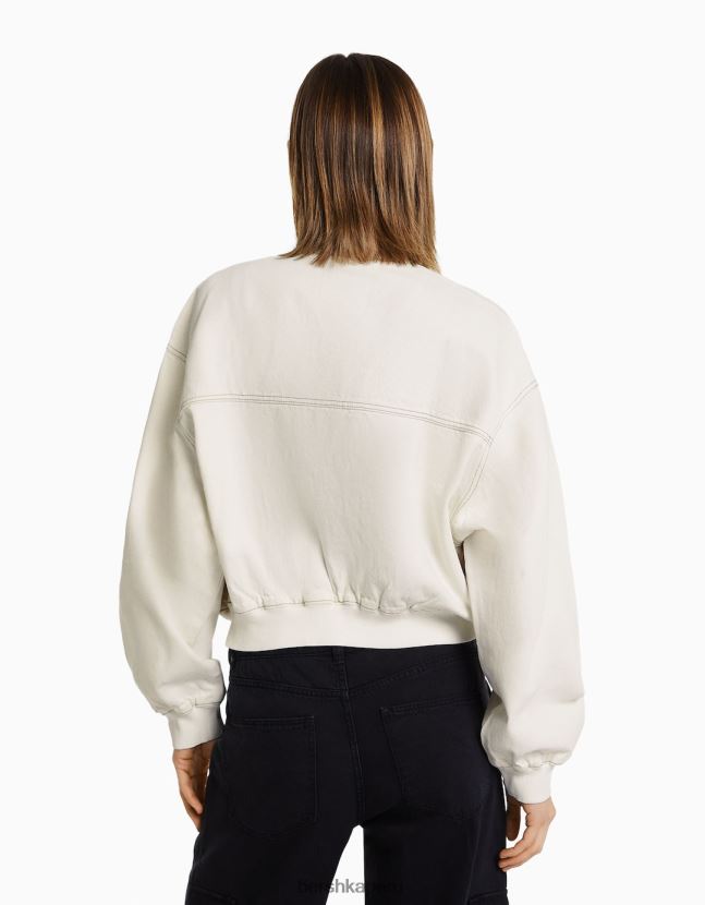 blanquecino Bershka mujer cazadora bomber vaquera con hilo en contraste 806J6B1169