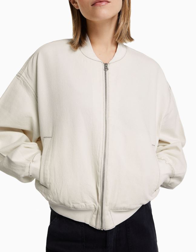 blanquecino Bershka mujer cazadora bomber vaquera con hilo en contraste 806J6B1169