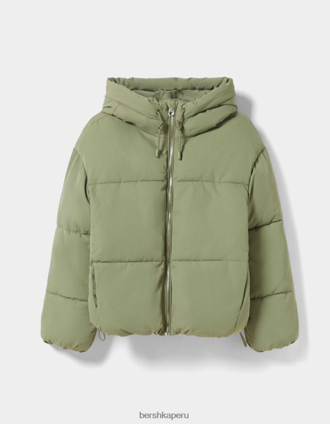 caqui Bershka mujer chamarra capitonada oversize con capucha 806J6B1130
