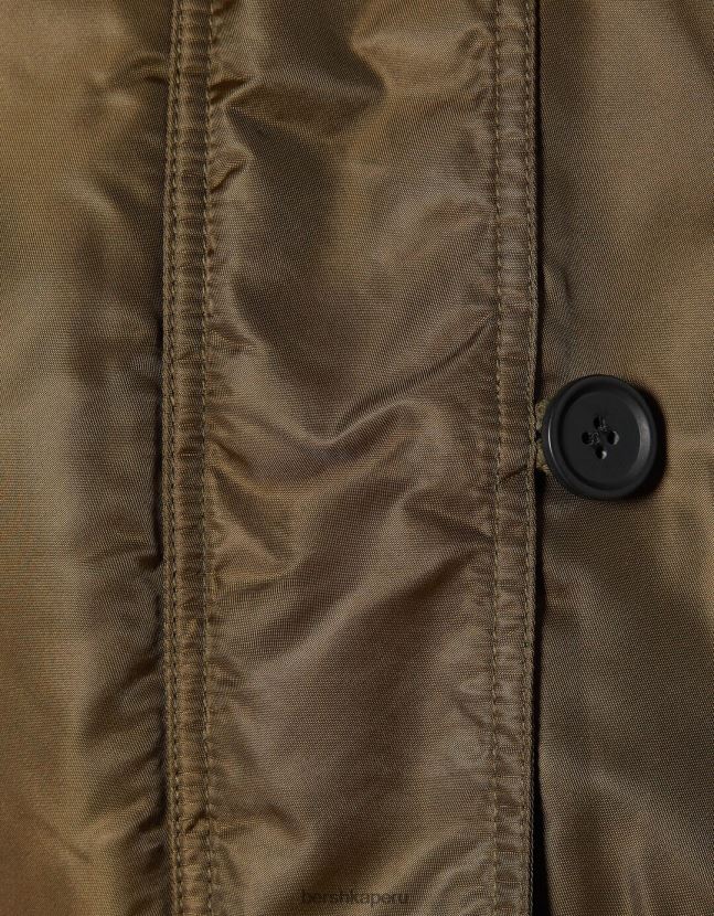 caqui Bershka mujer chaqueta parka recortada con capucha de pelo sintético 806J6B1142