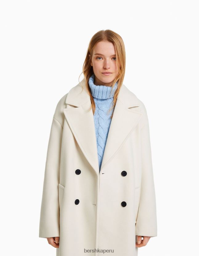 crema Bershka mujer abrigo largo con hombros caídos 806J6B1135