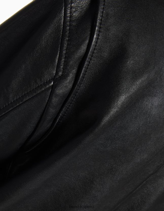 gris Bershka mujer cazadora biker larga de piel con acabado envejecido 806J6B1137