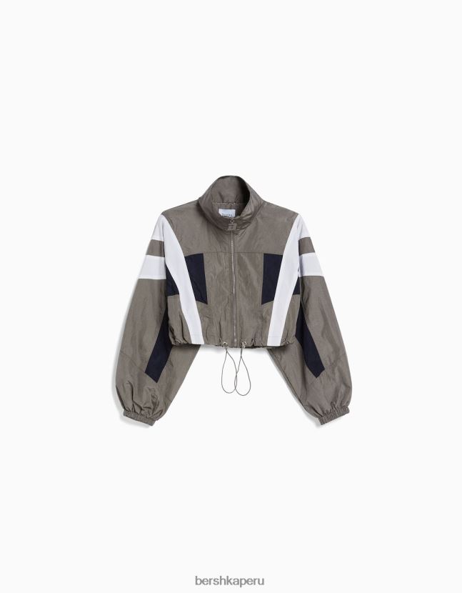 gris Bershka mujer chamarra corta de nailon con diseño colour block 806J6B1110