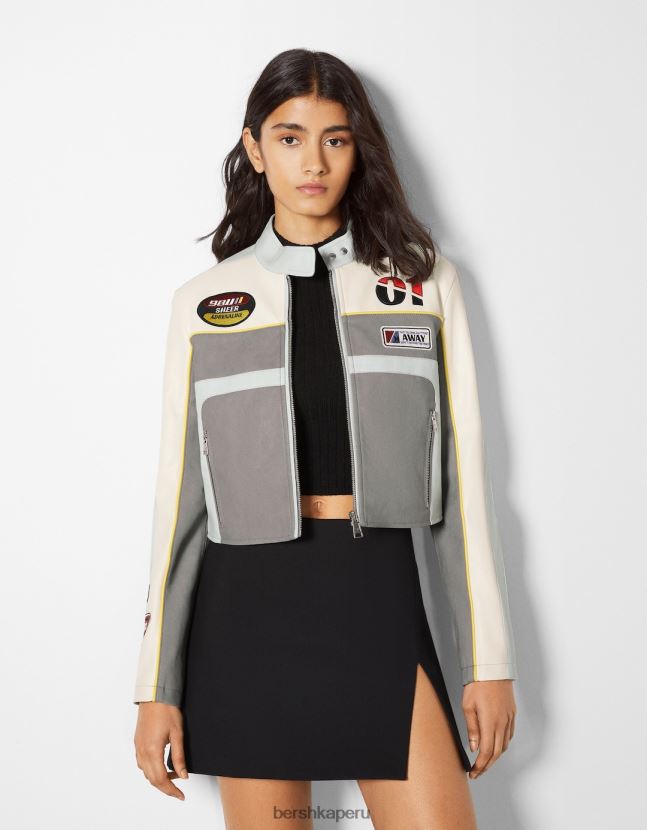 gris Bershka mujer chaqueta de carreras de piel sintética 806J6B1100