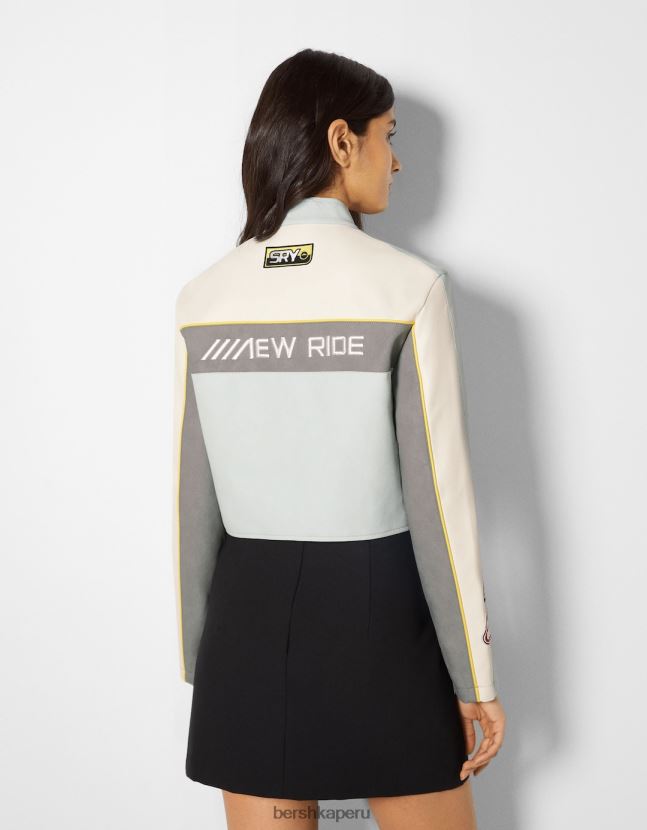 gris Bershka mujer chaqueta de carreras de piel sintética 806J6B1100