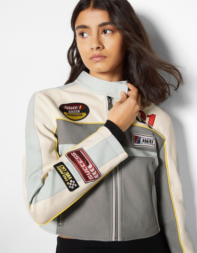 gris Bershka mujer chaqueta de carreras de piel sintética 806J6B1100