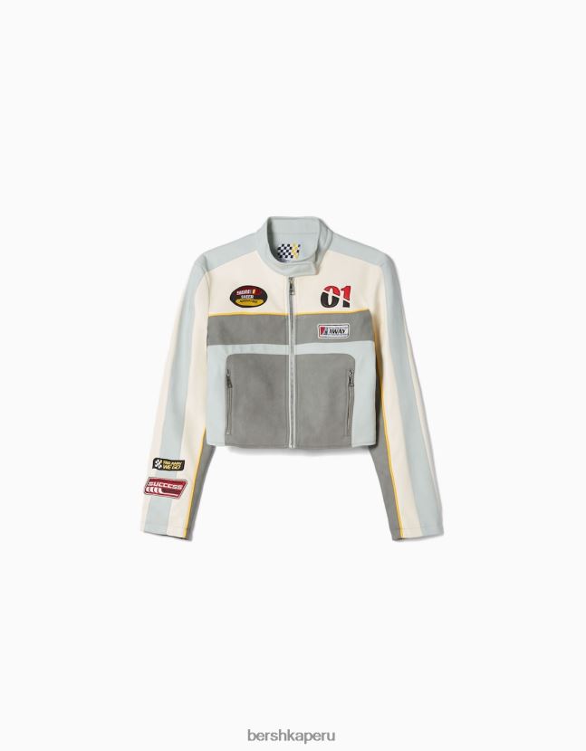 gris Bershka mujer chaqueta de carreras de piel sintética 806J6B1100