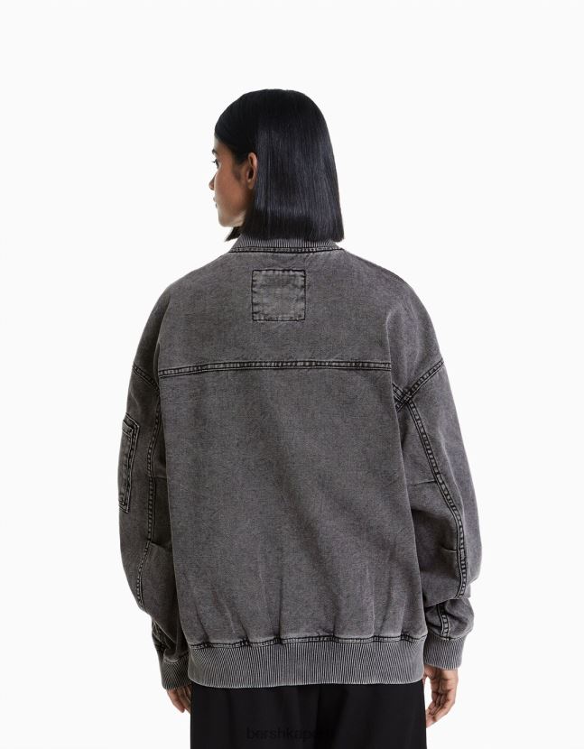 gris oscuro Bershka mujer chaqueta bomber de algodón 806J6B1175