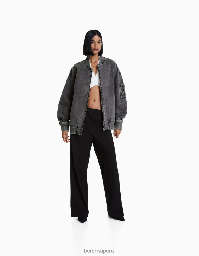 gris oscuro Bershka mujer chaqueta bomber de algodón 806J6B1175