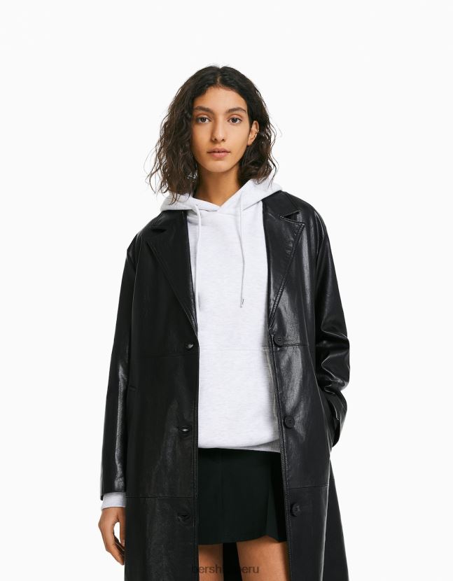 negro Bershka mujer abrigo largo de piel sintética 806J6B1146