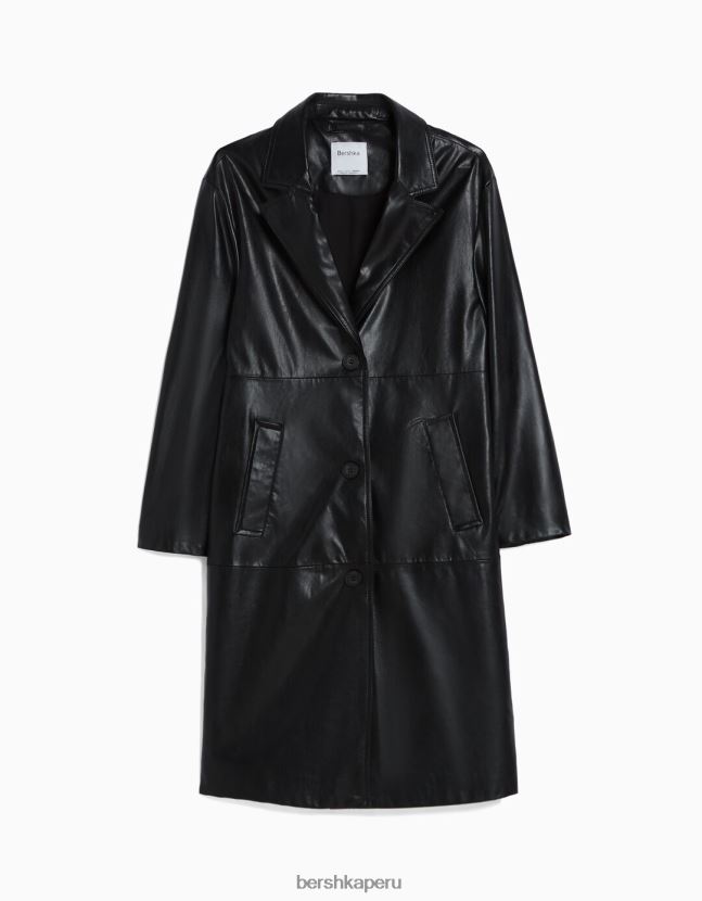 negro Bershka mujer abrigo largo de piel sintética 806J6B1146