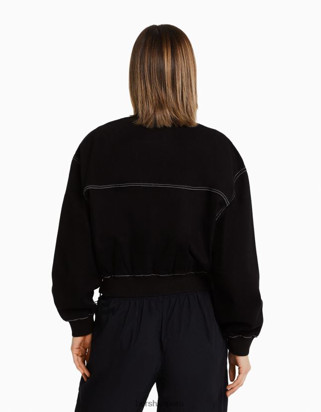 negro Bershka mujer cazadora bomber vaquera con hilo en contraste 806J6B1170