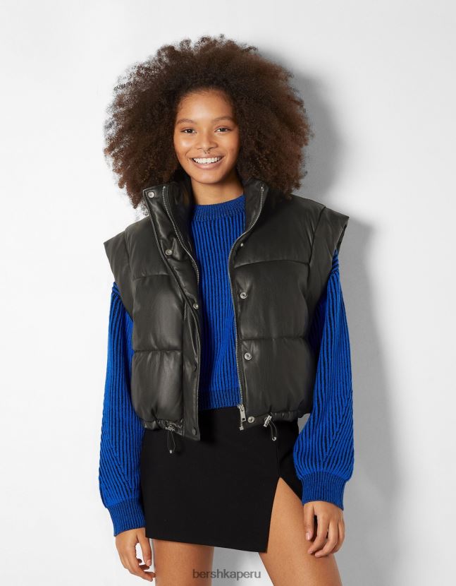 negro Bershka mujer chaleco corto de piel sintética 806J6B1176