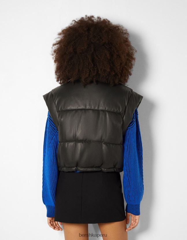 negro Bershka mujer chaleco corto de piel sintética 806J6B1176