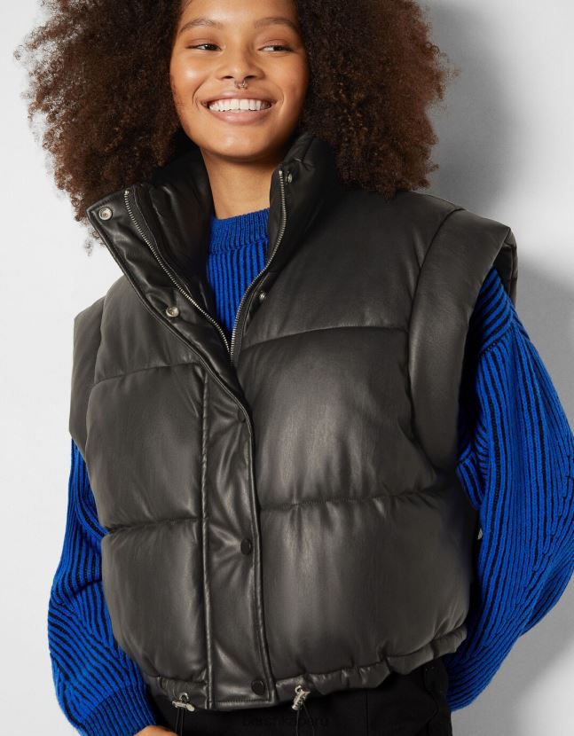 negro Bershka mujer chaleco corto de piel sintética 806J6B1176