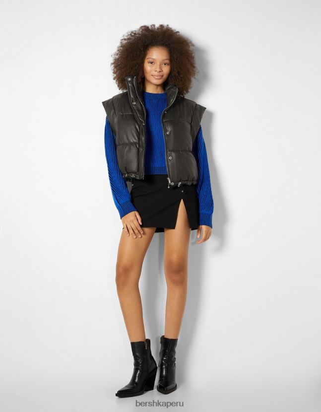 negro Bershka mujer chaleco corto de piel sintética 806J6B1176