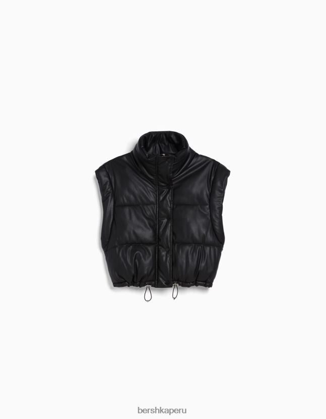 negro Bershka mujer chaleco corto de piel sintética 806J6B1176