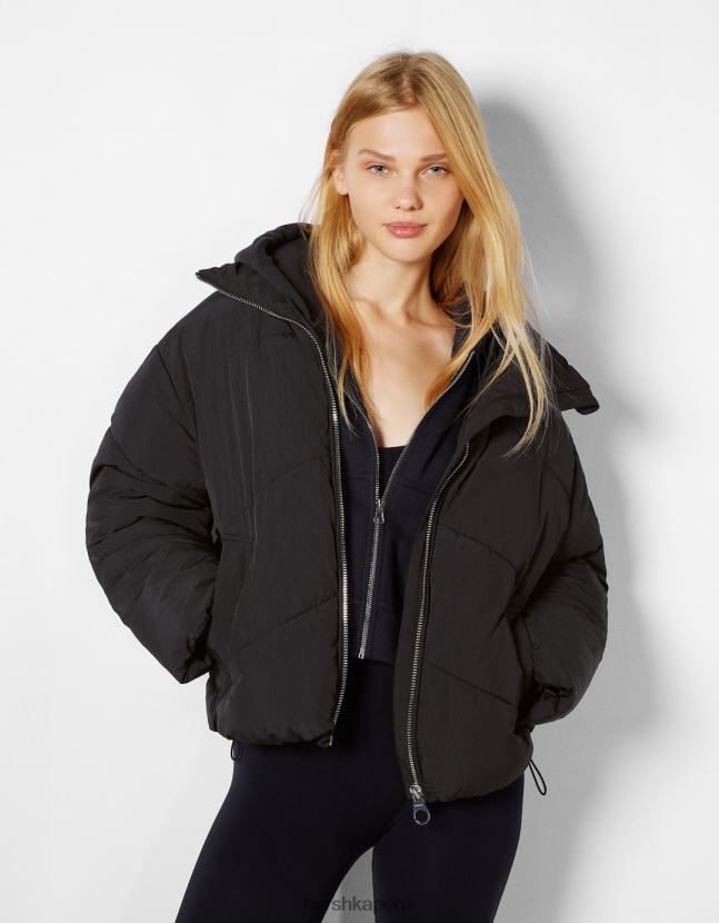 negro Bershka mujer chamarra acolchada oversize de nailon 806J6B1127