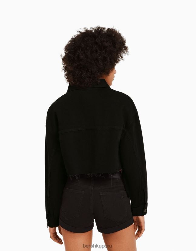 negro Bershka mujer chamarra de mezclilla corta 806J6B1104