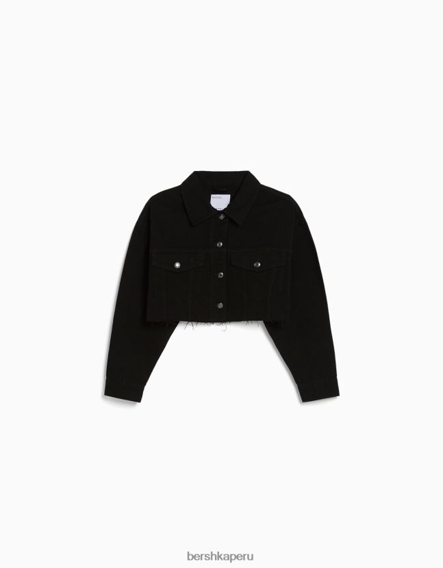 negro Bershka mujer chamarra de mezclilla corta 806J6B1104
