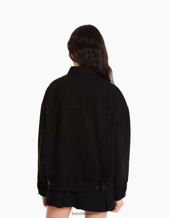 negro Bershka mujer chamarra de mezclilla oversize 806J6B1112