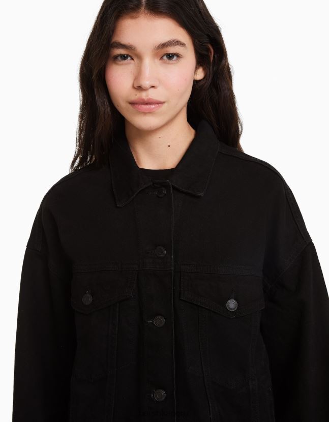 negro Bershka mujer chamarra de mezclilla oversize 806J6B1112